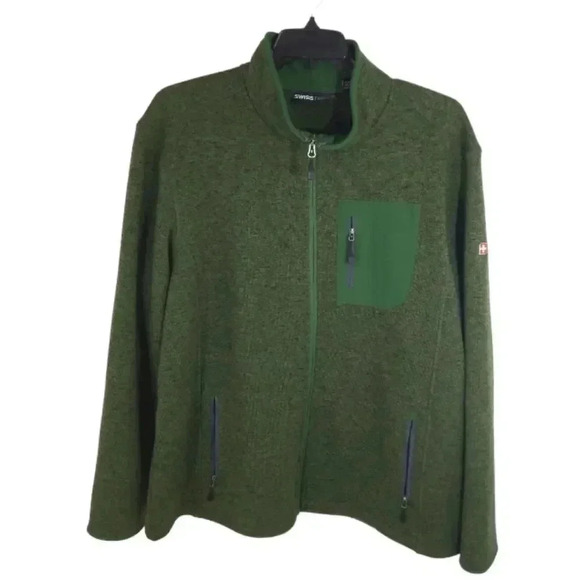 {Swiss Tech} Men's Zippered Fleece Jacket in Green Size 2XL - Picture 1 of 15